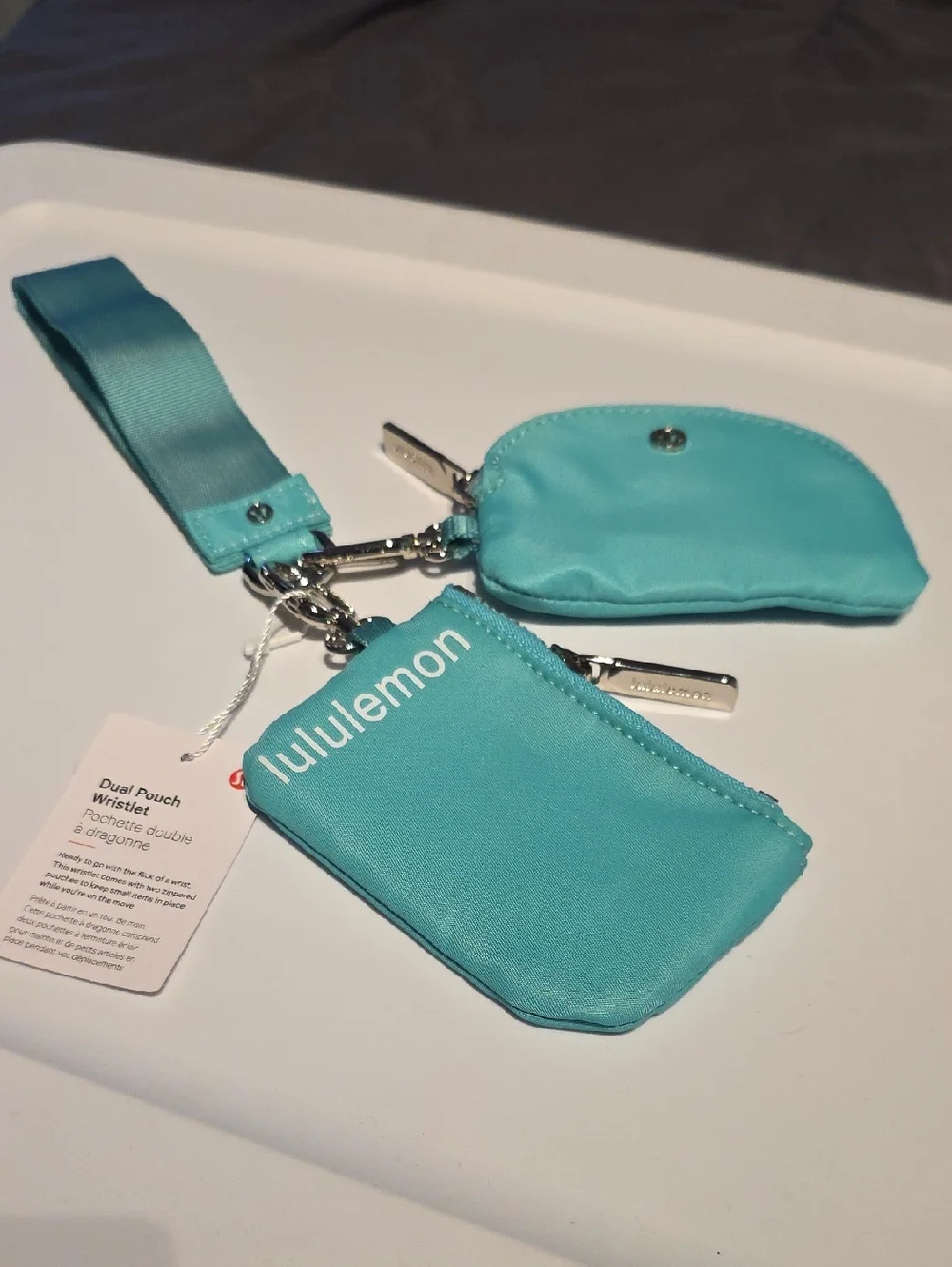 Lululemon aqua dual pouch wristlet key & card holder NWT